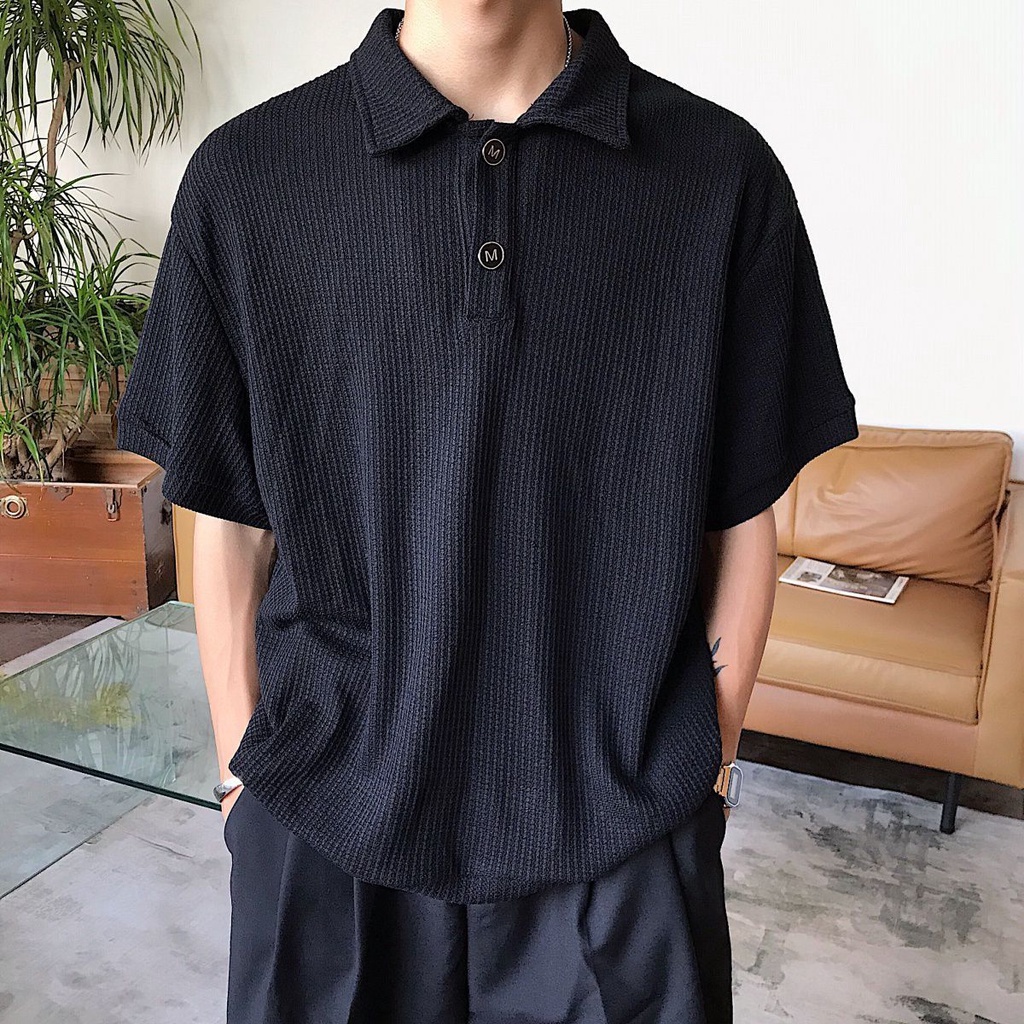 Áo Thun Polo Tay Ngắn Dáng Rộng Màu Trơn Đơn Giản Thời Trang Cho Nam
