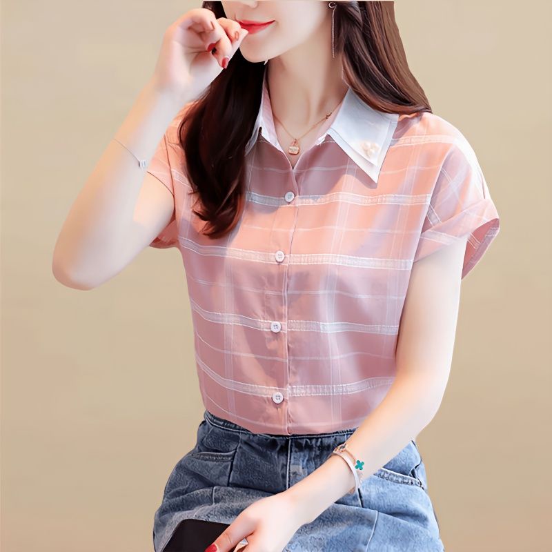 Áo Sơ Mi Chiffon Ngắn Tay Cổ Vuông Phối Màu Tương Phản Thời Trang Hàn Quốc