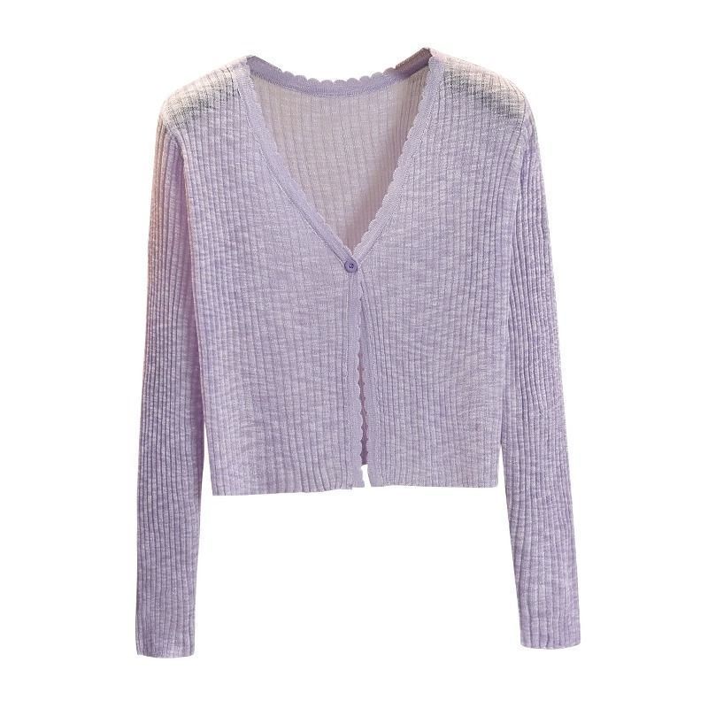 Áo Khoác Cardigan Dệt Kim Mỏng Cổ Chữ V Dáng Ngắn Thời Trang Mùa Hè Cho Nữ