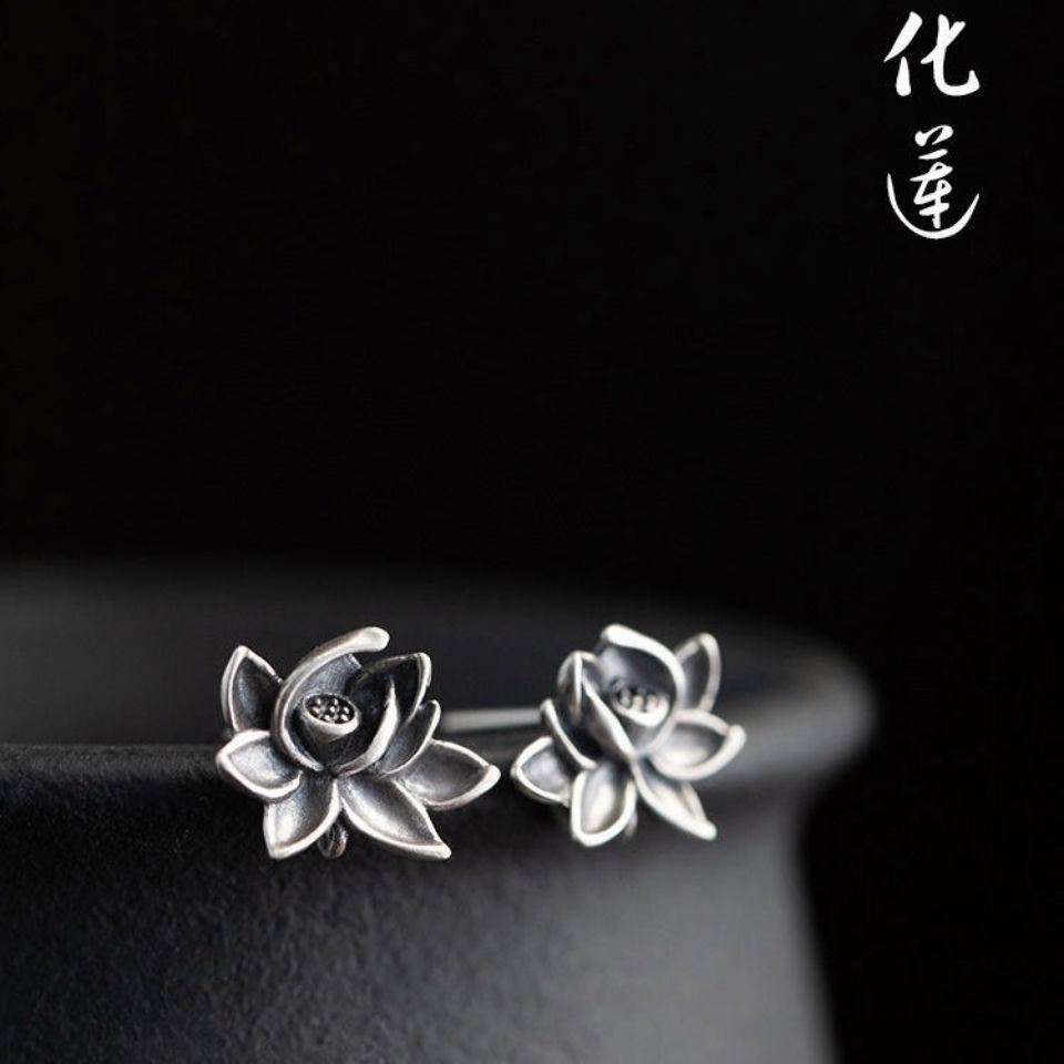 Bông Tai Hình Hoa Sen Ba Chiều Bằng Bạc Sterling Phong Cách Trung Hoa Cổ Điển Thời Trang Cho Nữ 5.19