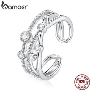 Nhẫn Bamoer Bsr162 bạc Thật 925 Thiết Kế Hình Sao Sáng Xếp Chồng Vintage Cho Nữ