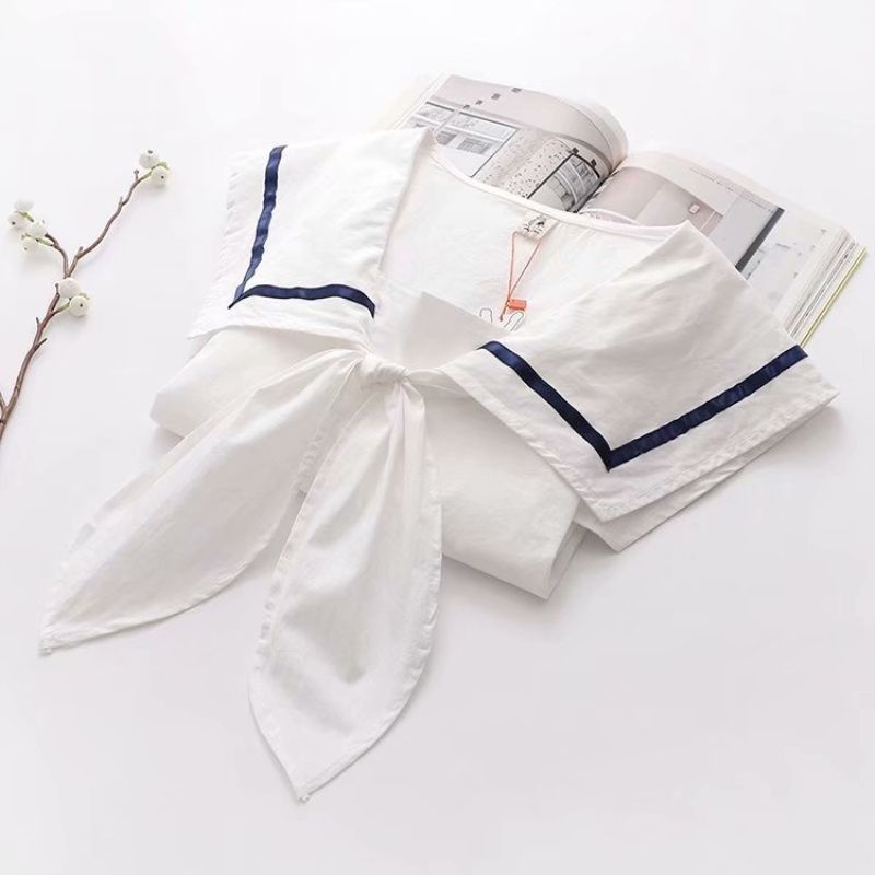 Áo Sơ Mi Thắt Nơ Cổ Thủy Thủ Dáng Rộng Phong Cách Preppy Dễ Phối Đồ Cho Bé Gái