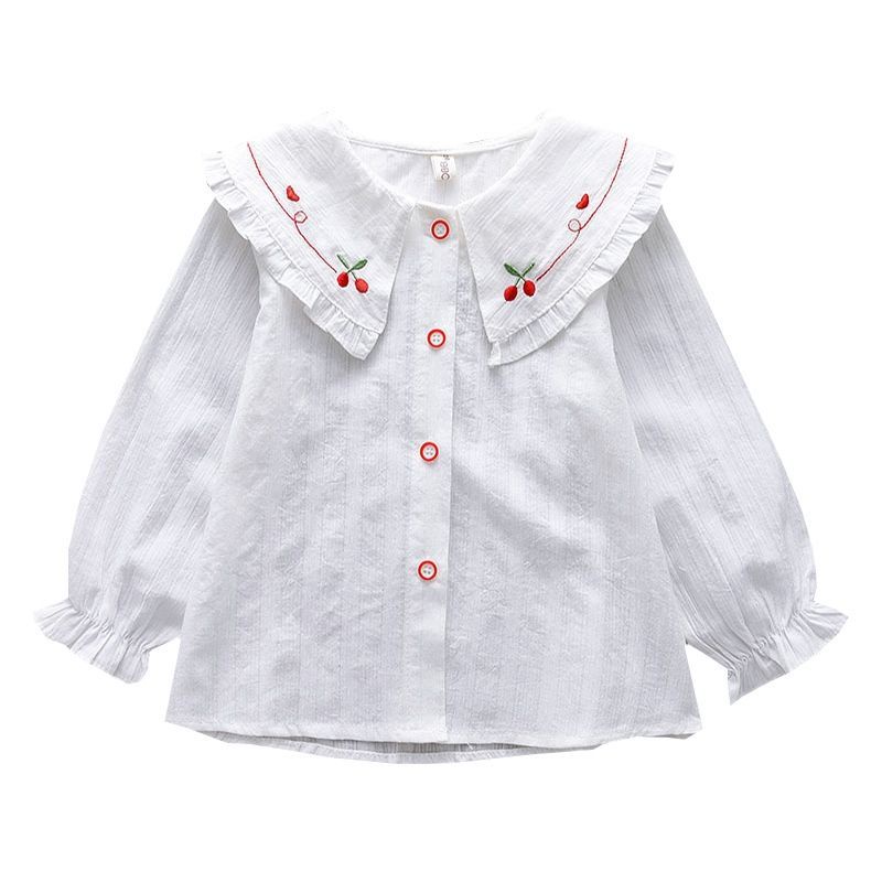 Áo Sơ Mi Tay Dài Màu Trắng Chất Liệu Cotton Thời Trang Xinh Xắn Cho Bé Gái