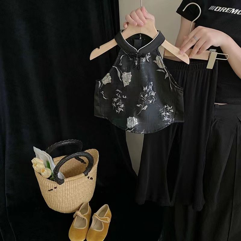 Bộ Áo Sườn Xám + Quần Culottes Xếp Ly Phong Cách Trung Hoa Mới 2023 Thời Trang Dành Cho Bé Gái 6.24