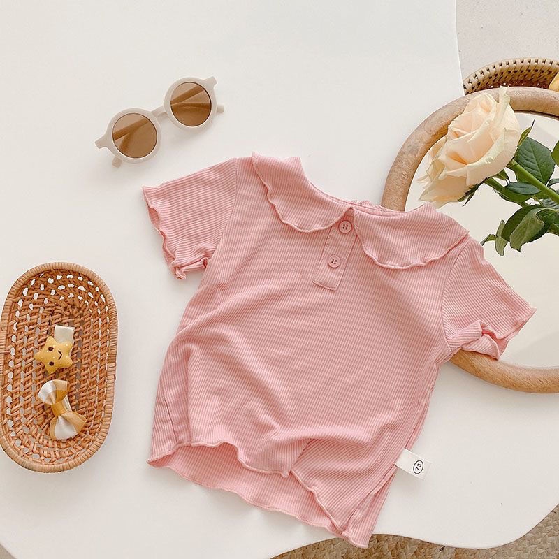 Áo Thun Ngắn Tay Cổ Búp Bê Thời Trang Mùa Hè Cho Trẻ Em Gái