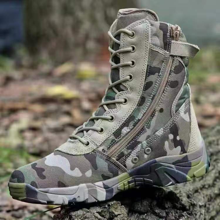 Size37-46 ủng chiến thuật Mỹ chống thấm nước huấn luyện chống mài mòn dây kéo giày tập luyện giày cao cổ đi bộ đường dài