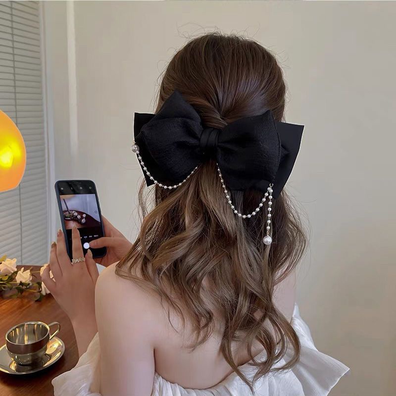 Kẹp Tóc Hình Nơ Lớn Đính Ngọc Trai Nhân Tạo Thời Trang Cao Cấp Cho Nữ
