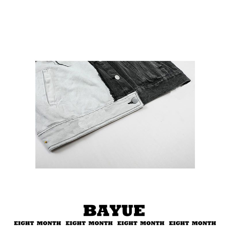 Áo Khoác Denim Tay Dài Màu Sắc Tương Phản Phối Dây Xích Thời Trang Xuân Thu Cao Cấp