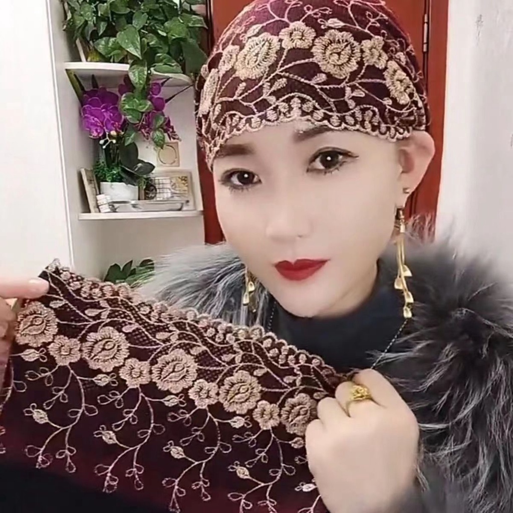 Đoạn văn của bốn mùa hoa baotou mũ ren mỏng vành c bốn mùa thêu hoa đội đầu mũ ren mỏng phong cách phương tây mũ tóc trắng thời trang trang chủ băng đô hoa lớn mũ 8.11