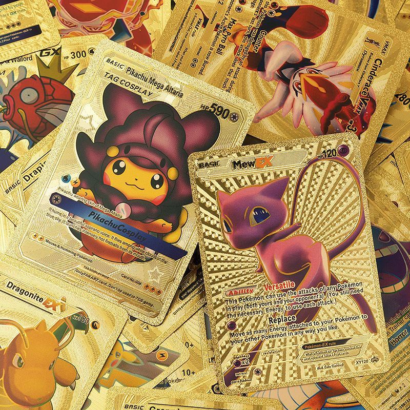 Bộ 55 Thẻ Bài Pokemon Kim Loại Màu Vàng Kim ，Bộ sưu tập thẻ Pokemon
