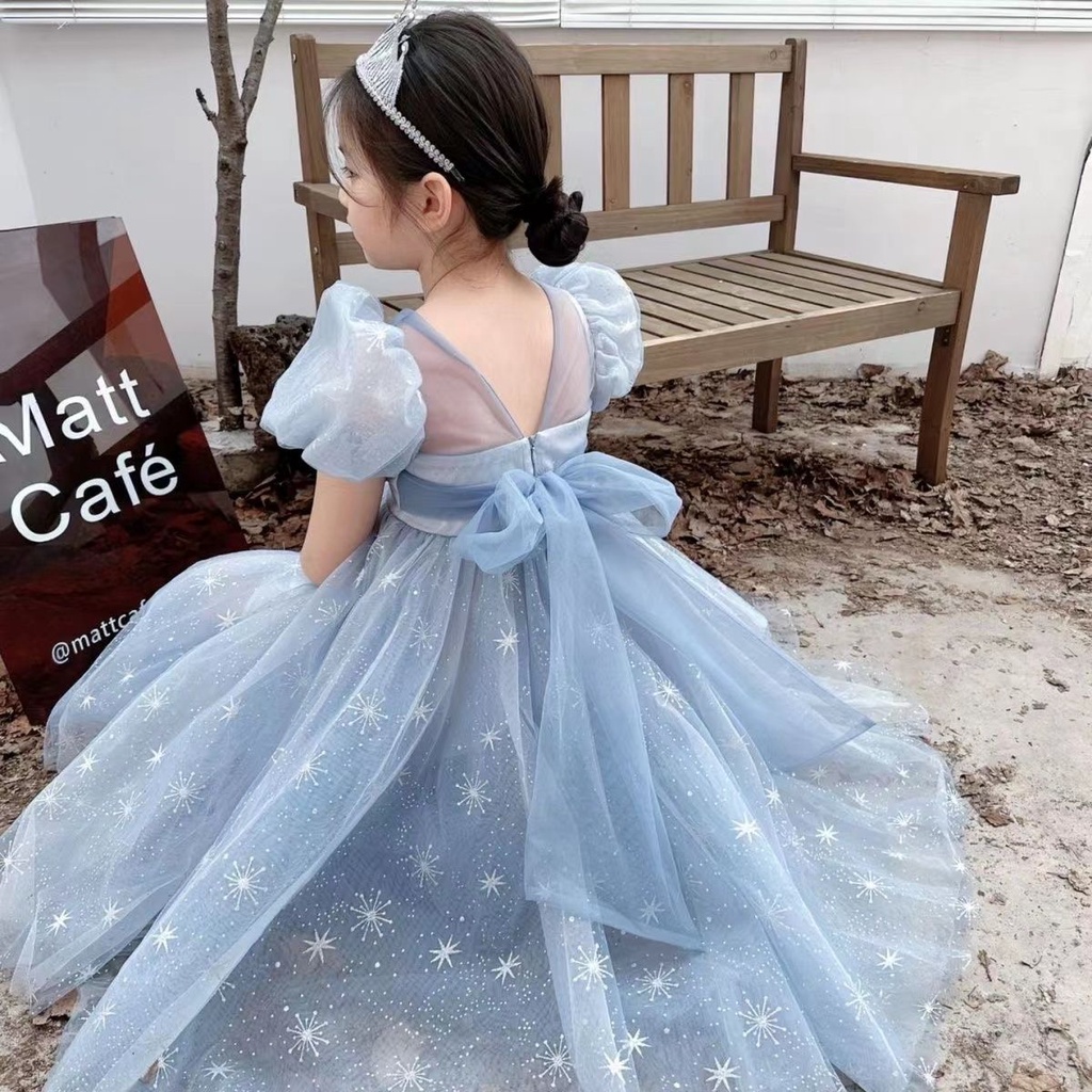 Đầm Lưới Công Chúa Aisha Thêu Hoa Tuyết Mới Mùa Hè 2023 Cho Bé Gái