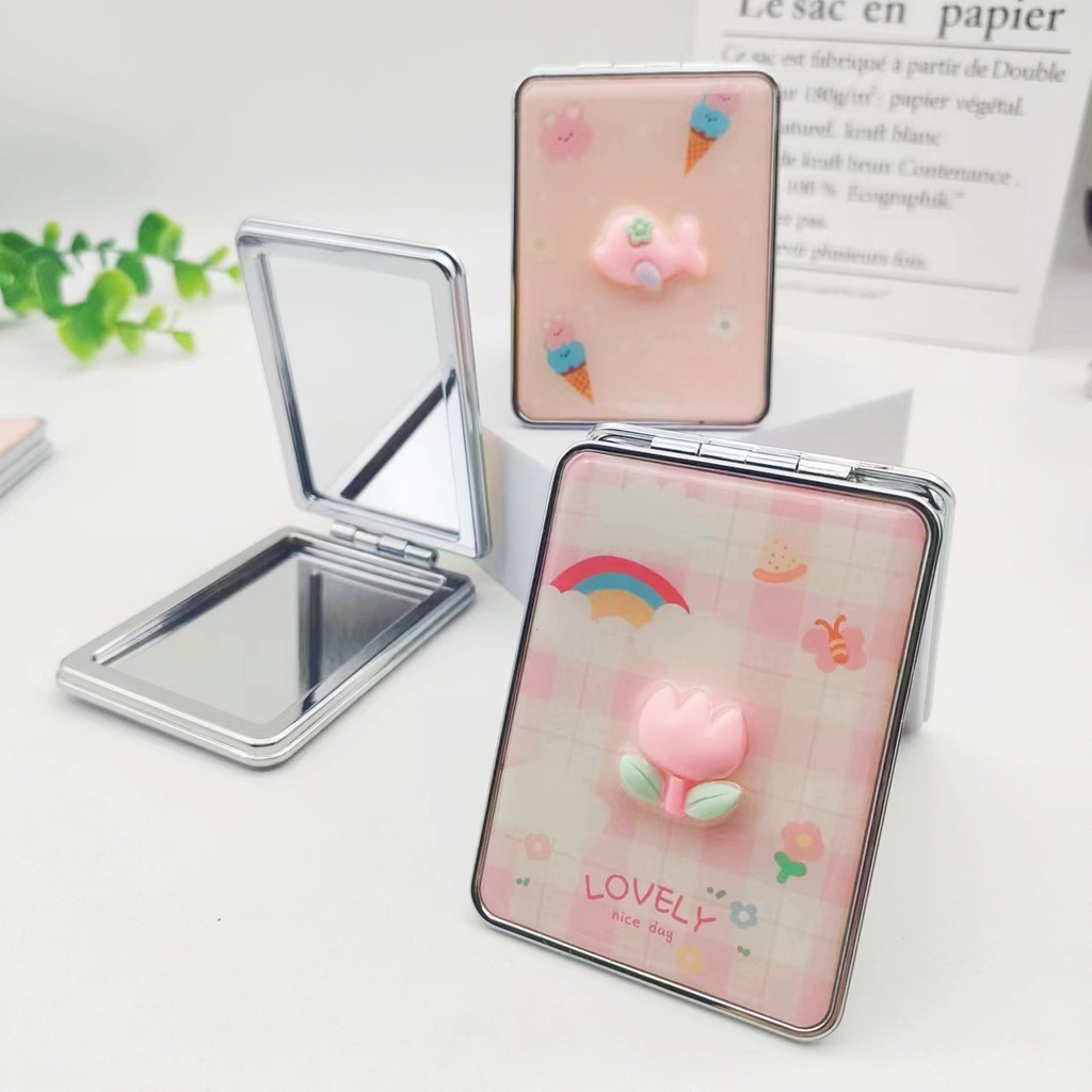 KMHO Gương trang điểm Di động Nhỏ dễ thương Phim hoạt hình Sinh viên Gương HD Gương Trang điểm Nhỏ Cô gái Gương