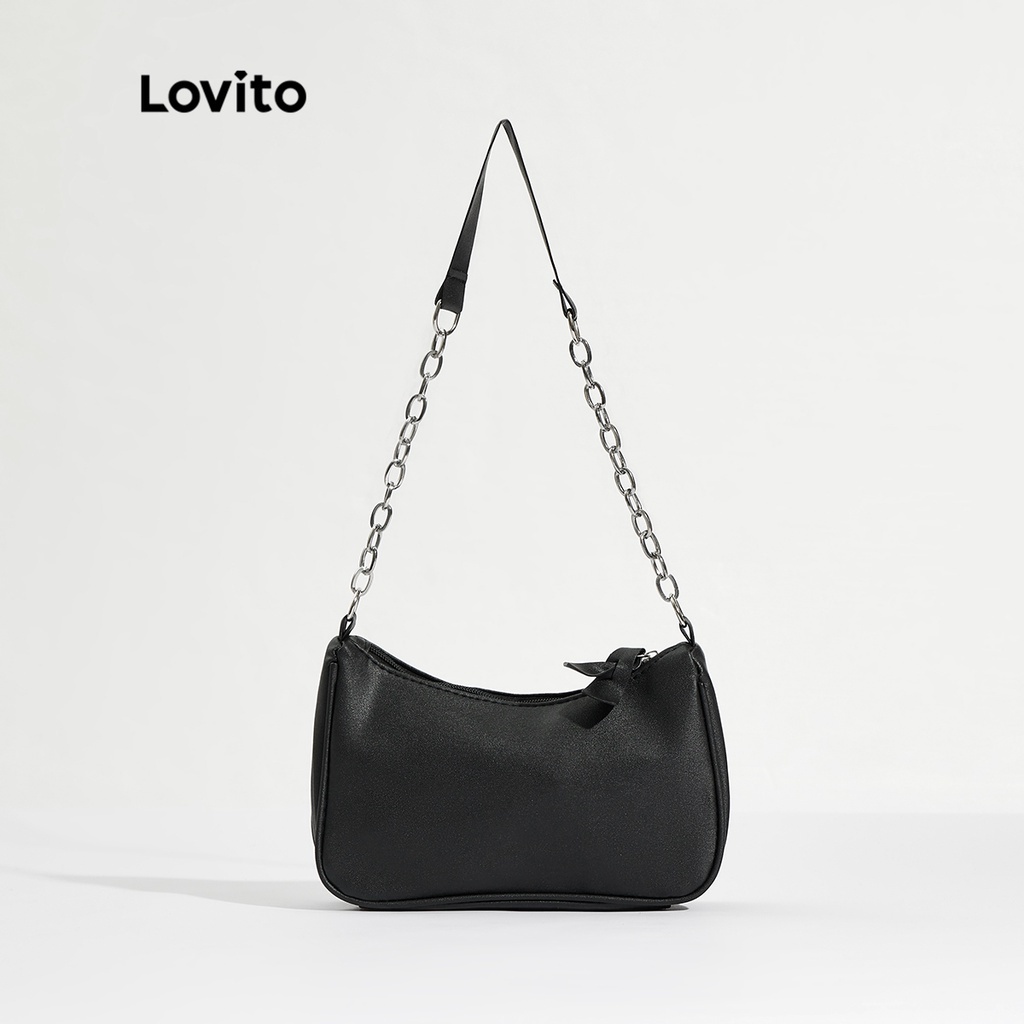 Túi đeo chéo LOVITO hobo màu trơn dây chuỗi xích kim loại thường ngày cho nữ L46BA001 (màu trắng/ màu vàng/ màu đen)