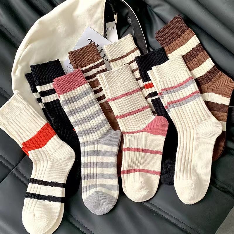 Bán Chạy Vớ Bốn Mùa Cổ Cao Vừa Họa Tiết Sọc Màu Nhuộm Đơn Giản Dễ Phối Đồ