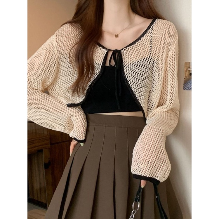 Áo Khoác Cardigan Dệt Kim Mỏng Dáng Ngắn Thời Trang Mùa Hè Dành Cho Nữ