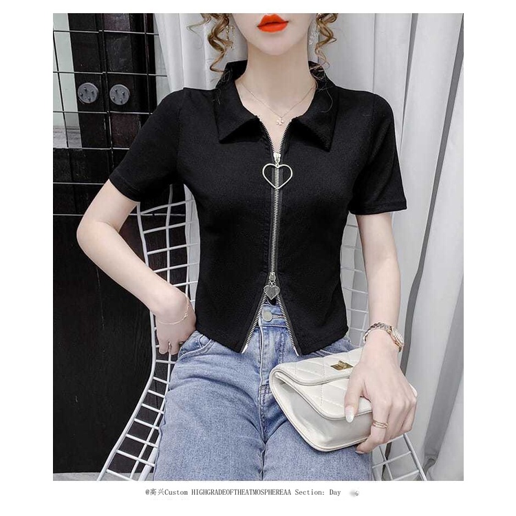 Áo Thun Tay Lửng Eo Cao Ôm Dáng Phối Khóa Kéo Thời Trang Mùa Hè 2023 Mới Cho Nữ