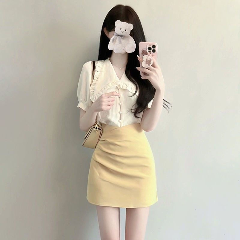 Set Áo Váy Hai Mảnh Phong Cách Đường Phố Mới Cao Cấp Mùa Hè Màu Sáng Yujie