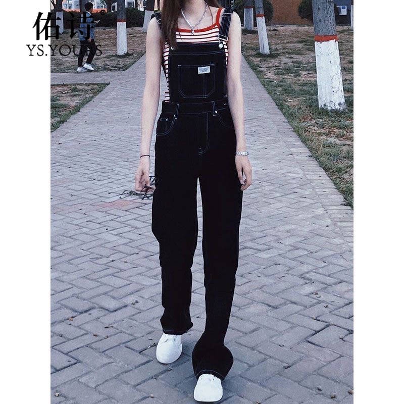 * Qu * Qu n Y m Áo Liền Quần Denim Dáng Rộng Eo Cao Phong Cách Mới Mùa Xuân Thu Cho Phụ Nữ Tuổi Trung Niên