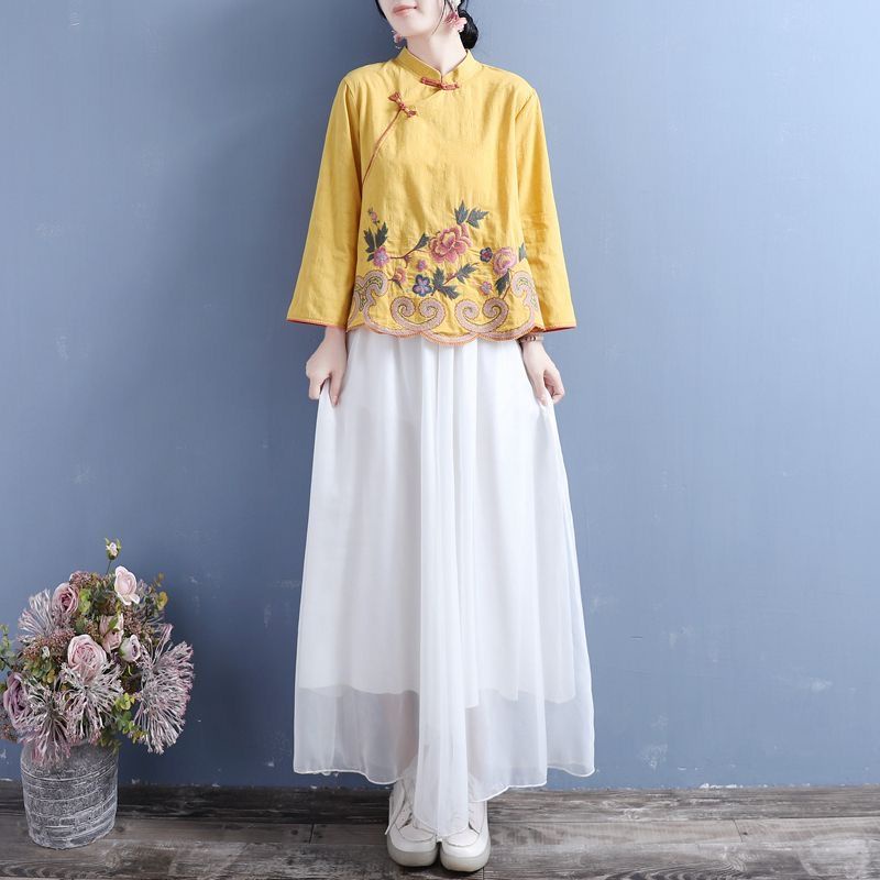 Áo Sơ Mi Tay Dài Cổ Đứng Phong Cách Dân Tộc Trung Hoa Thời Trang Mùa Xuân 2023 2023 Dành Cho Bạn Nữ