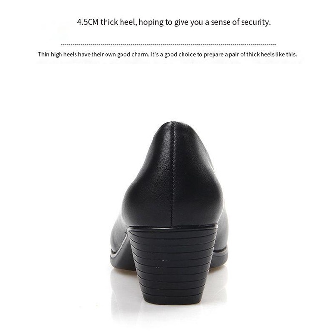 Giày cao gót chuyên nghiệp 35-41 giày da đế mềm gót vừa gót dày màu đen cho nữ giày công sở tiếp viên khách sạn mũi tròn miệng nông
