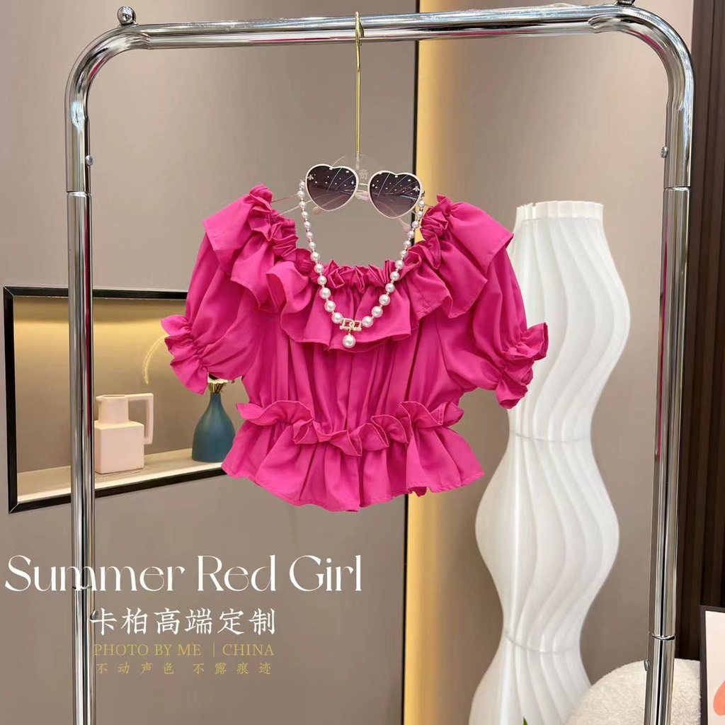 Set Áo Hở Vai Phối Bèo Nhún + Chân Váy Lưới Đính Kim Sa Thời Trang Mùa Hè Cho Nữ