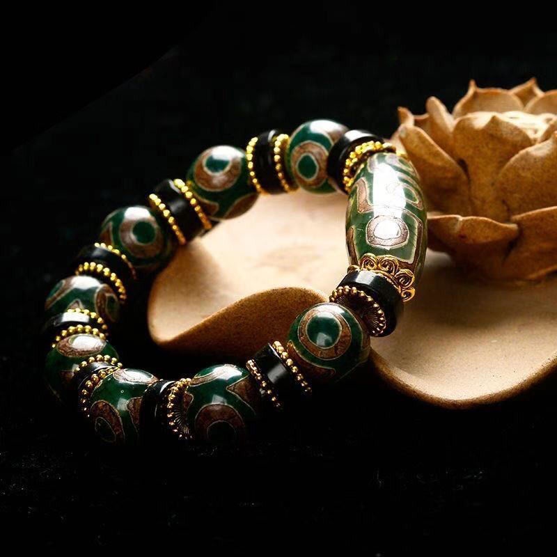 Vòng Tay Đá Ngọc Bích Tự Nhiên Ba Mắt Phong Cách Tây Tạng Retro Tây Tạng Dzi Cho Nam Và Nữ 4.25