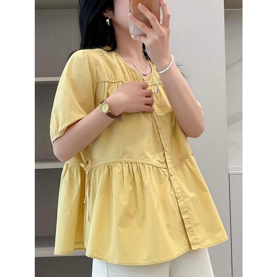 Áo Sơ Mi Cotton Lanh Mỏng Tay Ngắn Dáng Rộng Thời Trang 2023 Cho Nữ