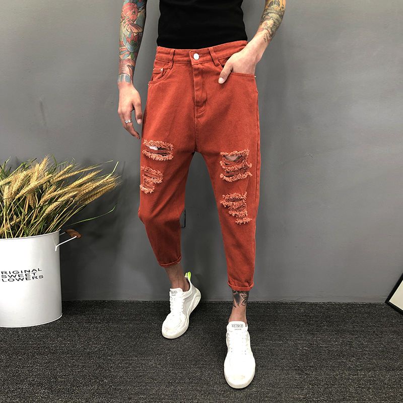 Quần jeans Lửng Rách Gối Thời Trang Dành Cho Nam