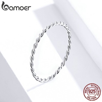 Nhẫn Bamoer SCR640 bằng bạc 925 kiểu dáng đơn giản thời trang thanh lịch cho nữ