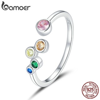 Nhẫn bạc 925 Bamoer BSR149 dạng hở mặt dạng bong bóng nhiều màu sắc phong cách Hàn Quốc