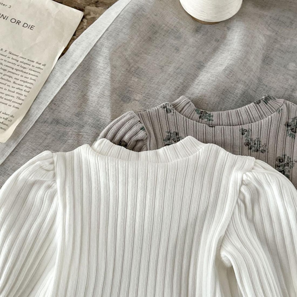 Áo Thun Tay Phồng In Họa Tiết Hoa Thời Trang Xuân Thu Hàn Quốc Cho Bé Gái