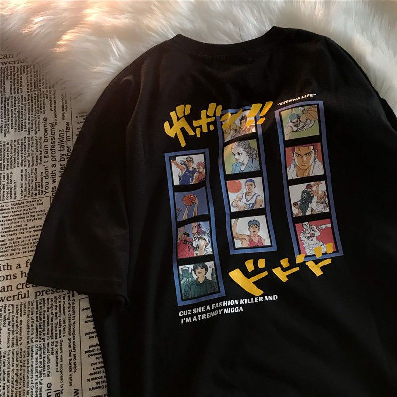 Áo Thun cotton Tay Lỡ Dáng Rộng In Họa Tiết anime Nhật Bản Thời Trang Mùa Hè Cho Nam