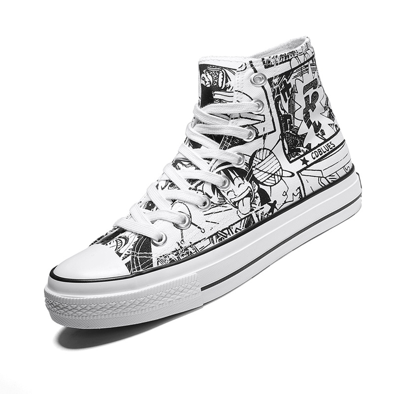 Giày Vải Canvas Cổ Cao In Hình Graffiti One Piece Thời Trang Thường Ngày