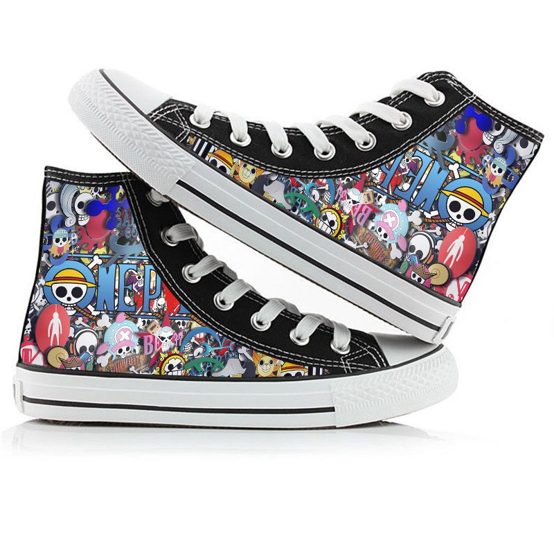 Giày Trượt Patin Vải Canvas Cổ Cao In Hình Anime One Piece Kiểu Nhật Bản Cá Tính Cho Bé