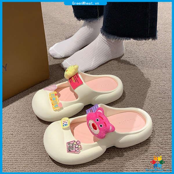 Dép sandal đế dày phim hoạt hình dễ thương gấu dâu thời trang dép bít mũi giày lỗ