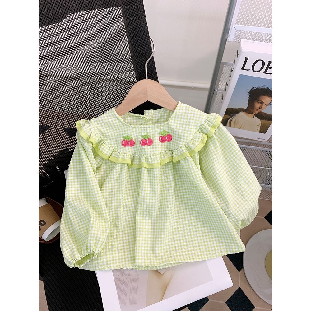 Áo Sơ Mi Tay Dài Họa Tiết Kẻ Sọc Thời Trang Xuân Thu 2023 Mới Cho Bé Gái