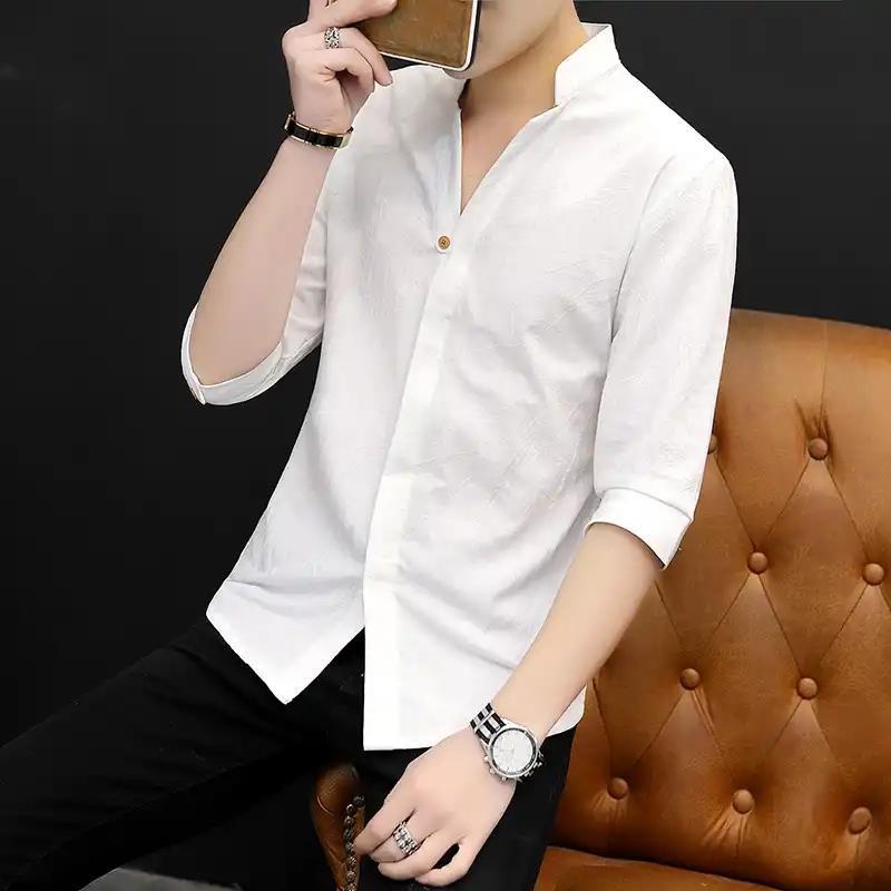 Áo Sơ Mi Tay Lửng Cổ Đứng Phong Cách Trung Hoa Cổ Điển Dành Cho Nam