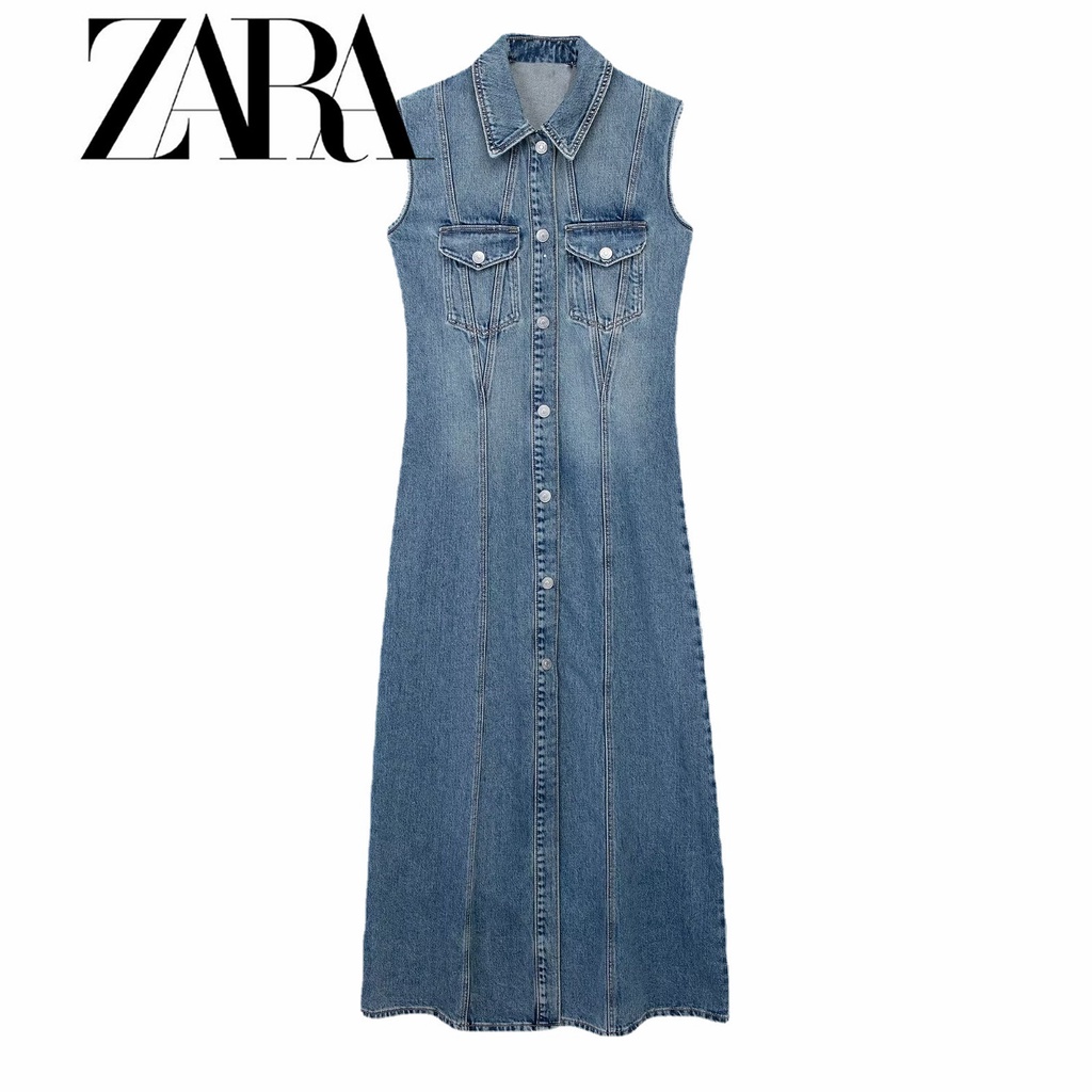 Đầm Denim Không Tay Phối Túi Thiết Kế Mỏng Cao Cấp Thời Trang Dành Cho Nữ