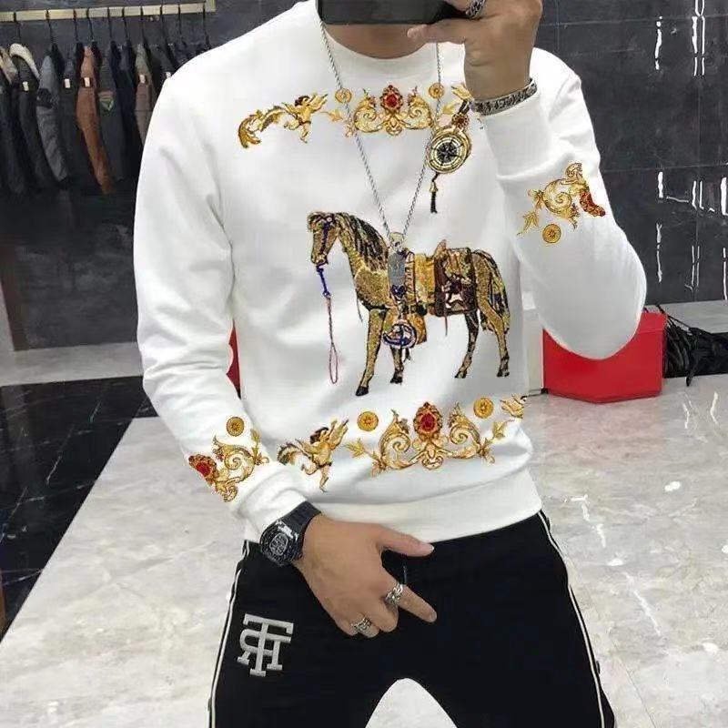 Hàng Có Sẵn!Áo Sweater Phối Nhung Dày Dặn Thêu Họa Tiết Thời Trang Thu Đông 2021 Cho Nam