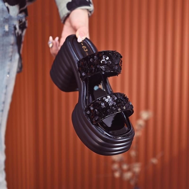 Dép sandal Cao Gót Đính Kim Sa Lấp Lánh Thời Trang Mùa Hè 2023 Cho Nữ One