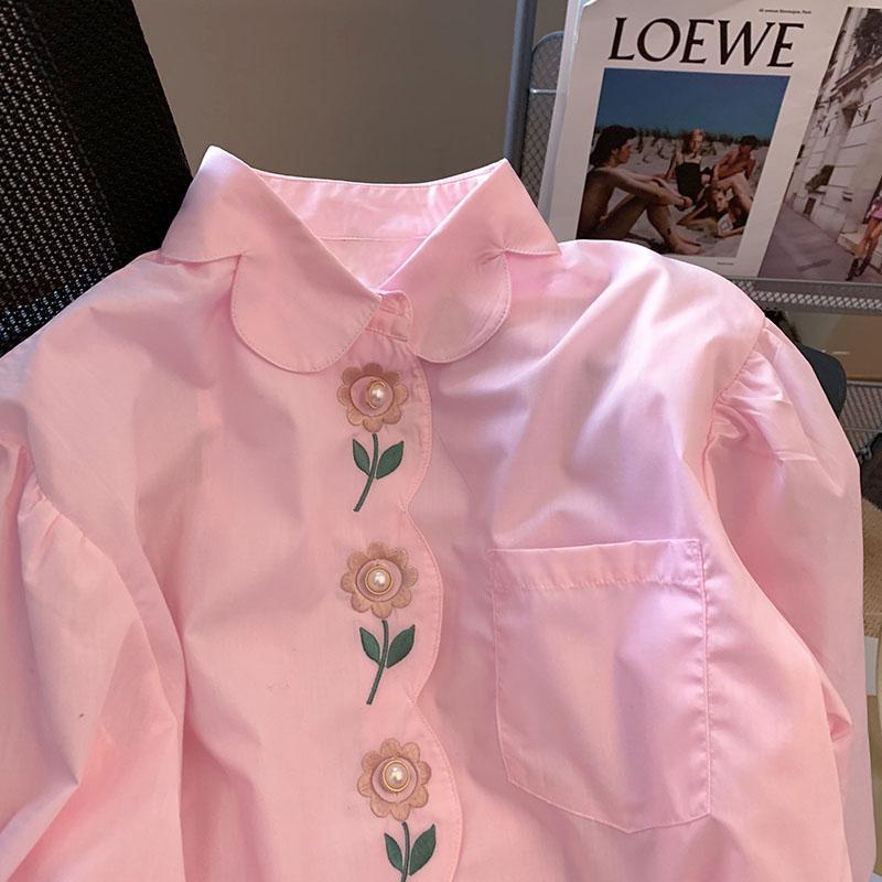 Áo Sơ Mi Tay Dài Dáng Rộng Thêu Hoa Phong Cách Pháp Thời Trang Mùa Xuân 2023 Mới Cho Nữ