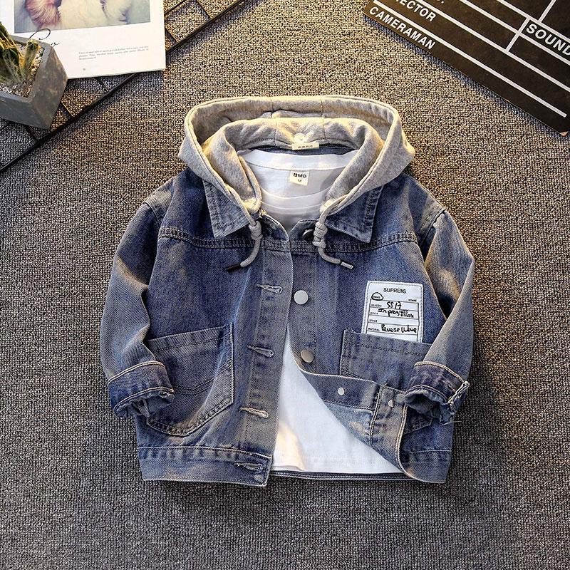 Áo Khoác Denim Có Mũ Trùm Phong Cách Hàn Quốc Thời Trang Xuân Thu Mới 2023 Cho Bé Trai