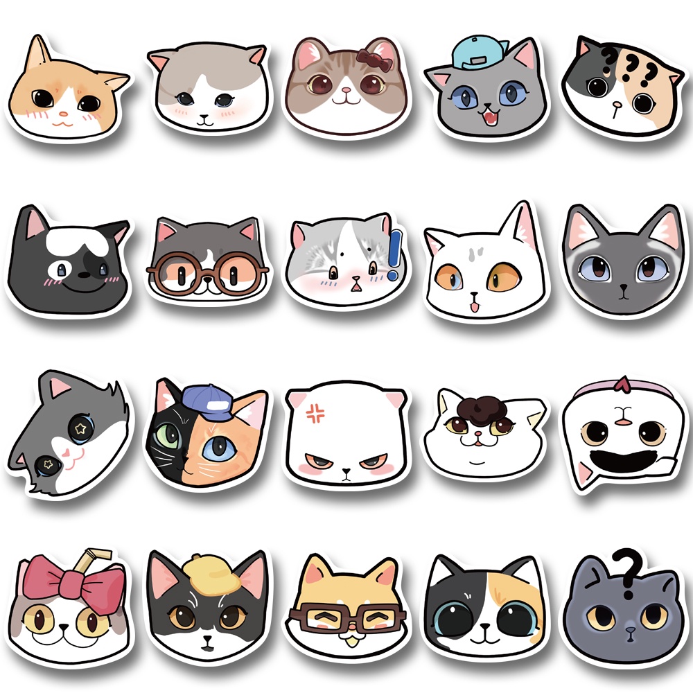 Bộ 40 Miếng Dán Trang Trí Điện Thoại / Máy Tính Chống Thấm Nước Hình Mèo Hoạt Hình Dễ Thương