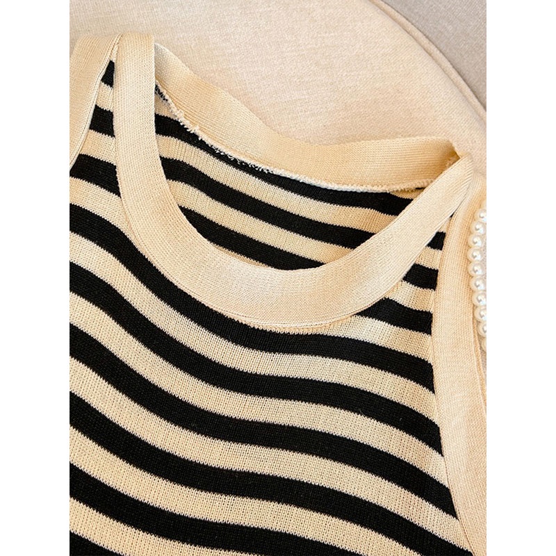 Áo Dệt Kim Không Tay Họa Tiết Kẻ Sọc Thời Trang Hàn Quốc Cho Nữ