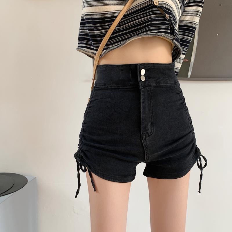 Jiashucheng Quần Short Denim Lưng Cao Dáng Chữ a Phối Dây Rút Phong Cách Hàn Quốc Thời Trang Xuân Hè Dành Cho Nữ