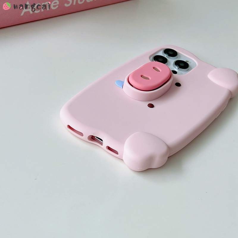Ốp Điện Thoại Silicon Mềm Chống Sốc Có Giá Đỡ Hình Heo Hồng 3D Dễ Thương Cho iPhone 14 13 12 Pro Max 11