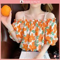 O S Mi N L A M Qu C Quy N Xia 2023 Áo Chiffon Trễ Vai Tay Ngắn Mỏng Phong Cách Pháp Cho Nữ