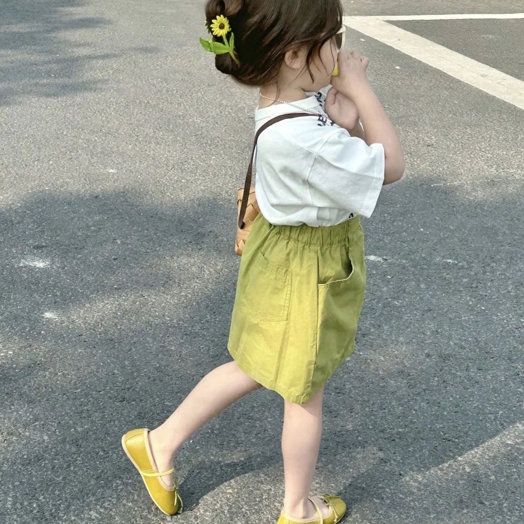 Set Áo Thun Ngắn Tay Và Chân Váy Ngắn In Họa Tiết Phong Cách Hàn Quốc Thời Trang Mùa Hè Cho Bé Gái