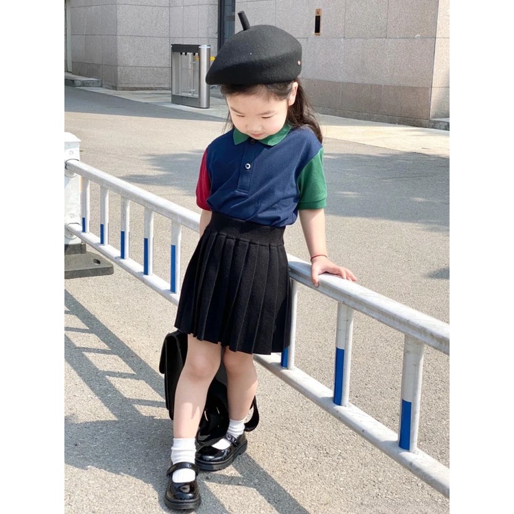Set Áo Thun POLO Ngắn Tay + Chân Váy Xếp Ly Nhiều Màu Sắc Thời Trang Mùa Hè Cho Bé Gái
