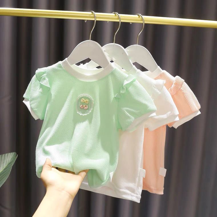 Áo Thun Cotton Lưới Thoáng Khí Tay Ngắn Thời Trang Mùa Hè Dành Cho Bé Gái 1-5 Tuổi